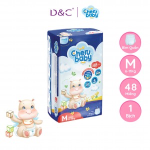 Tã/Bỉm Quần CHERUBABY Thấm Hút Tối Đa, Siêu Mỏng, Bề Mặt Giải Phóng Nhiệt Size M Cho Bé 6kg-11kg 48 Miếng